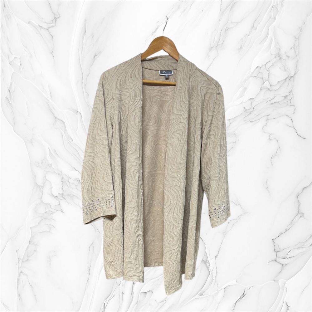 JM Collection Woman Light Beige Textured Open Cardigan 2X